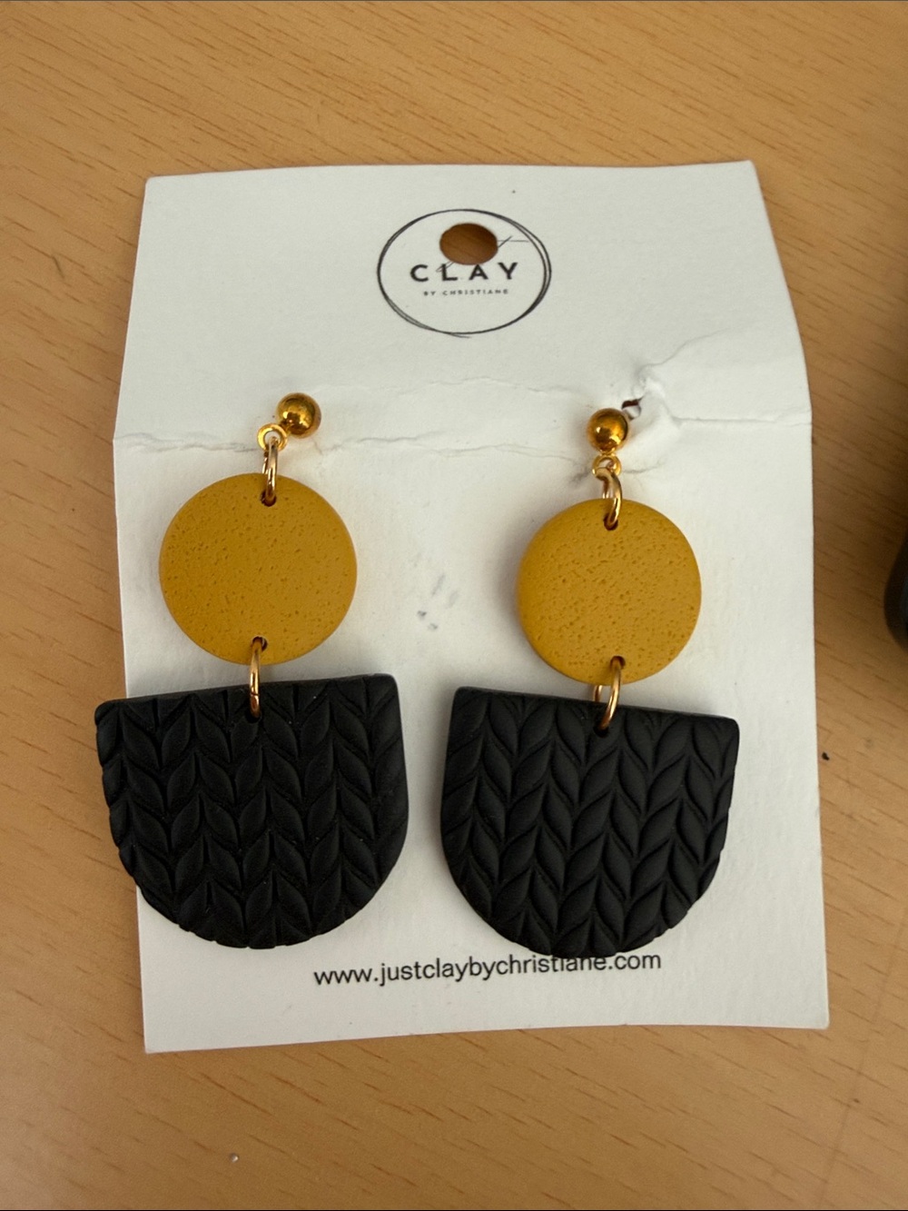 Two-Tone Mustard and Black Statement Earrings